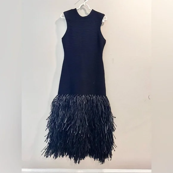 NWT Aje Exclusive Rushes Raffia Ribbed Midi Dress Black Size XS - Picture 3 of 9